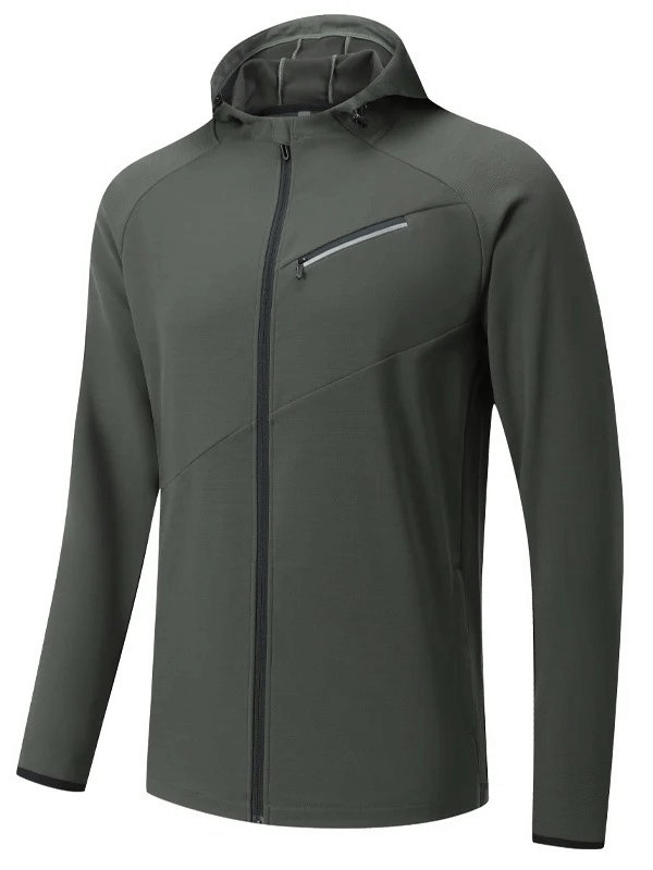Men's Athletic Zip-Up Hooded Jacket SF1923 in dark gray; breathable, anti-pilling design perfect for running, sports, and outdoor activities.